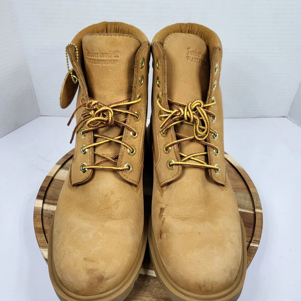 Timberland A4859 Waterproof Boots Mens 9.5 Wheat Good Nubuck Leather Lug Sole
